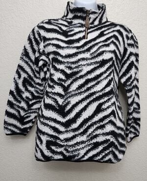 C.C. Kids Girlie Girl Black White Animal Print Sherpa Pullover Jacket YL Pockets